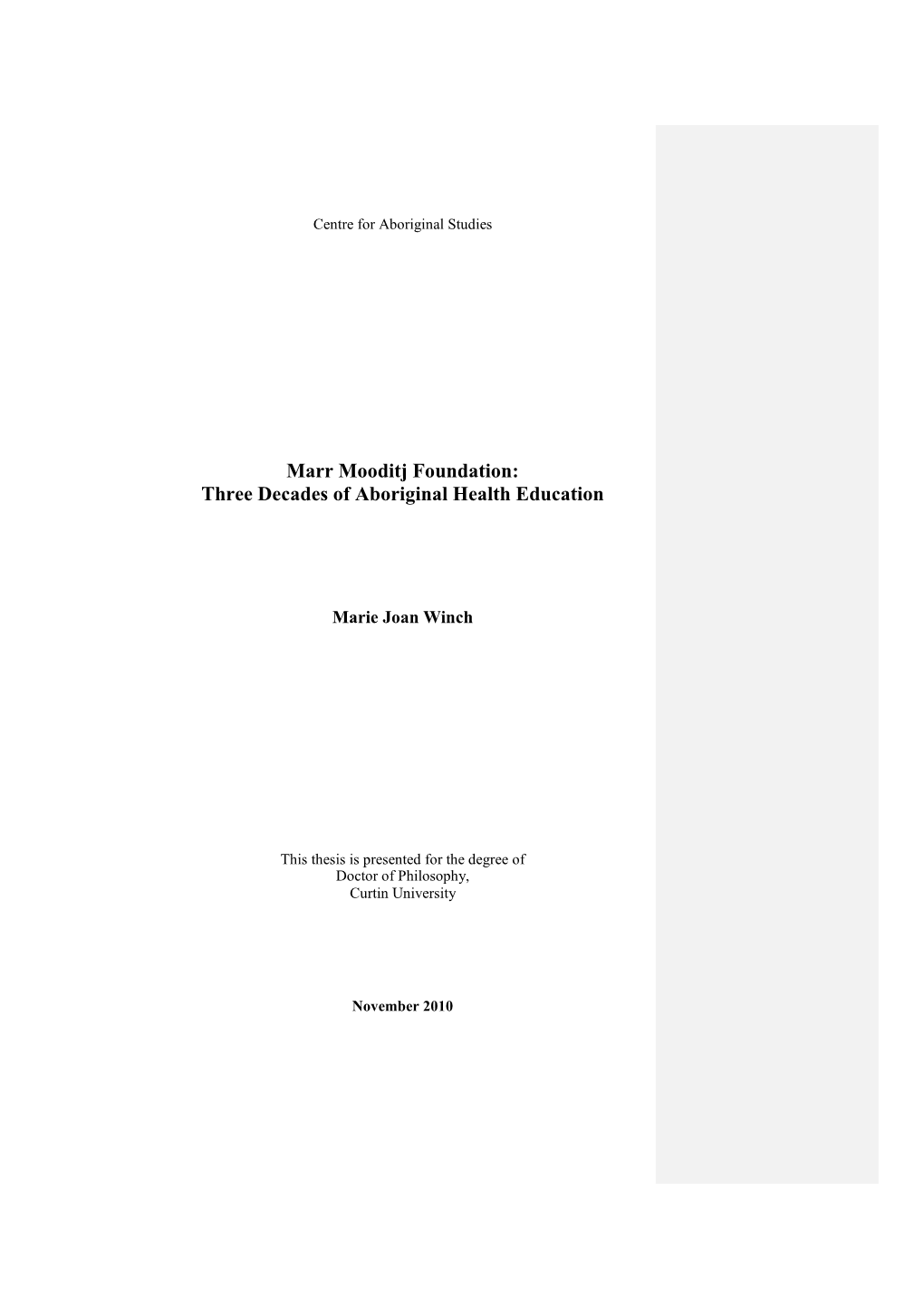 Marr Mooditj Foundation: Three Decades of Aboriginal Health Education