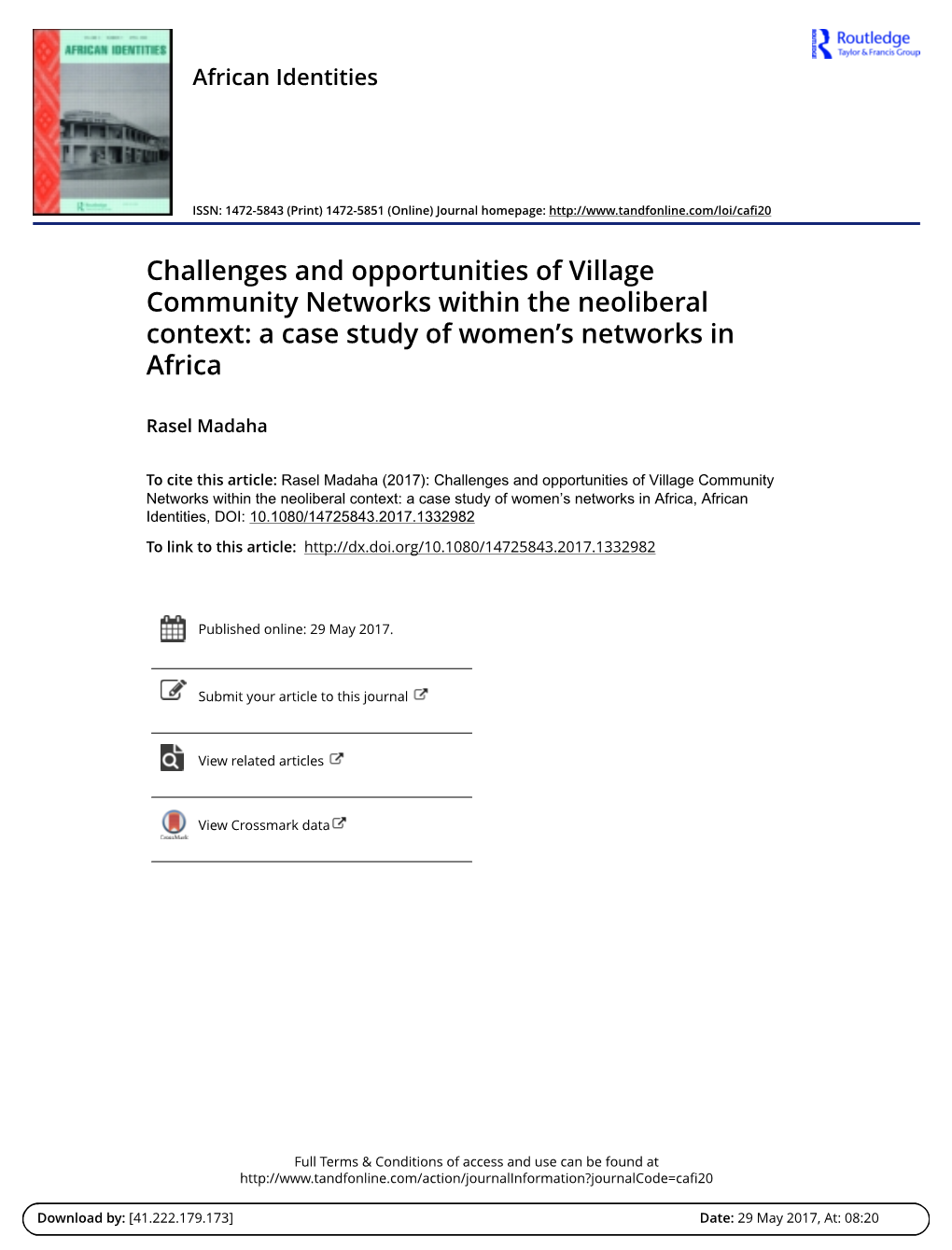 Challenges and Opportunities of Village Community Networks Within the Neoliberal Context: a Case Study of Women’S Networks in Africa