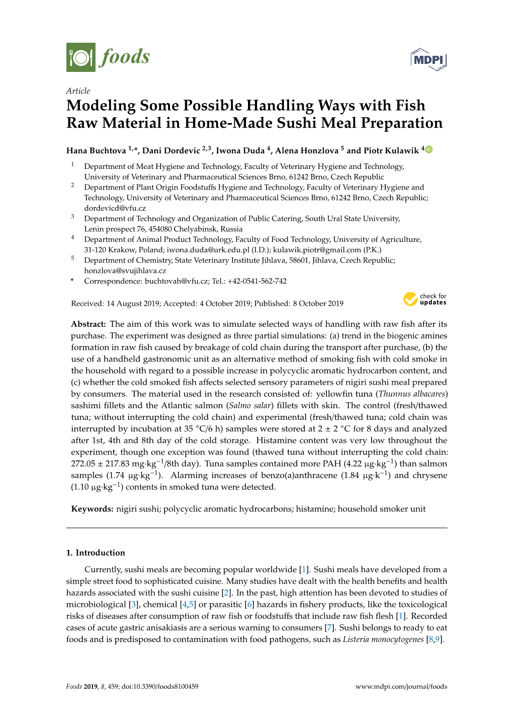 Modeling Some Possible Handling Ways with Fish Raw Material in Home-Made Sushi Meal Preparation