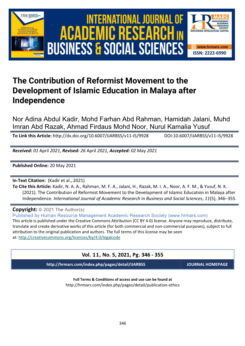 The Contribution of Reformist Movement to the Development of Islamic Education in Malaya After Independence