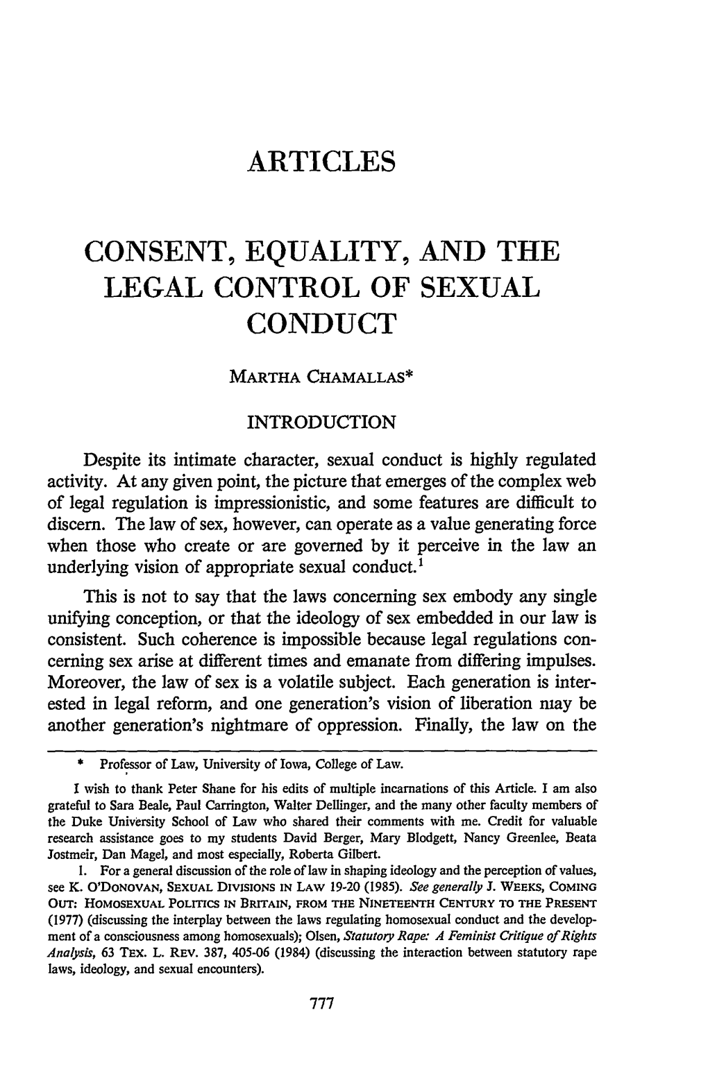 Articles Consent, Equality, and the Legal Control of Sexual Conduct