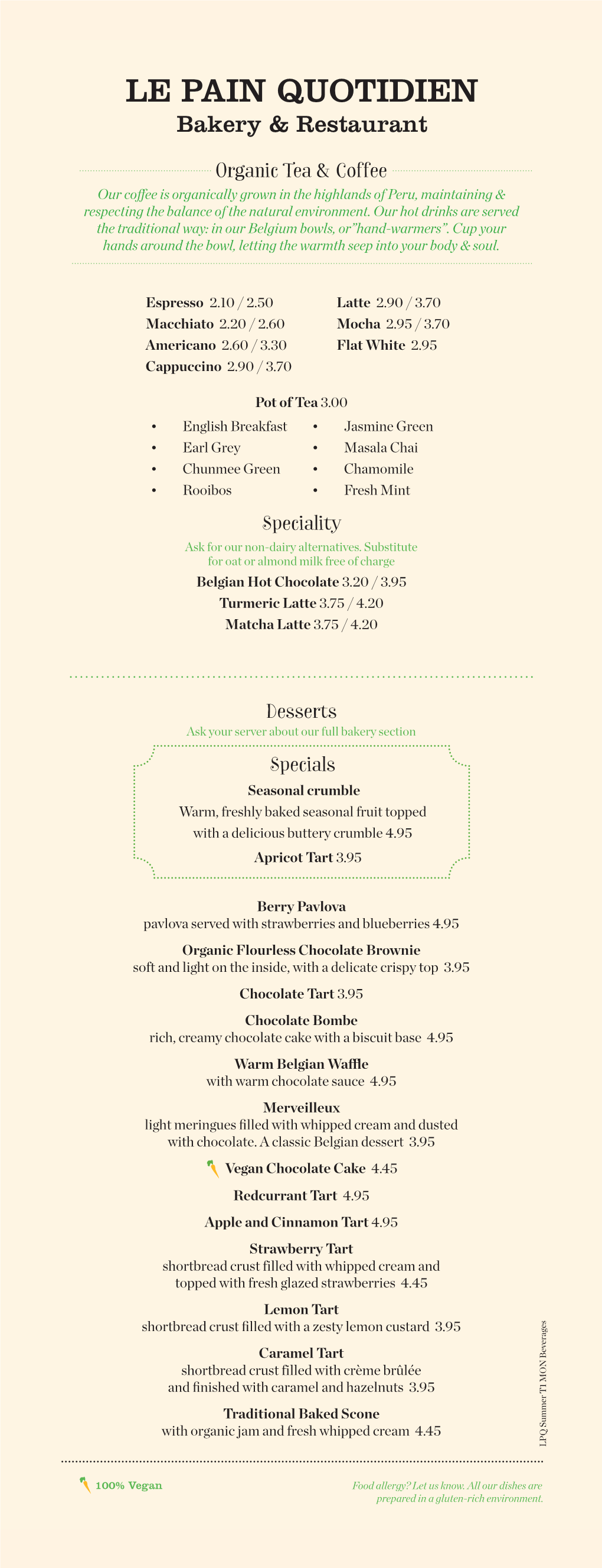 Speciality Desserts Specials