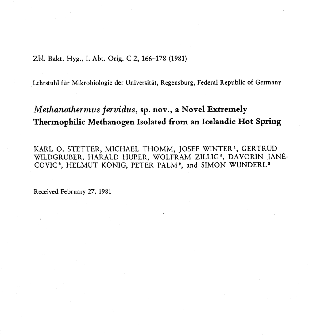 Methanothermus Fervidus, Sp. Nov., a Novel Extremely Thermophilic Methanogen Isolated from an Icelandic Hot Spring