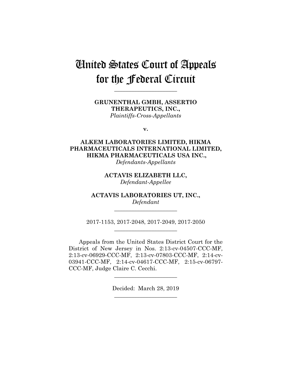GRUNENTHAL GMBH, ASSERTIO THERAPEUTICS, INC., Plaintiffs-Cross-Appellants
