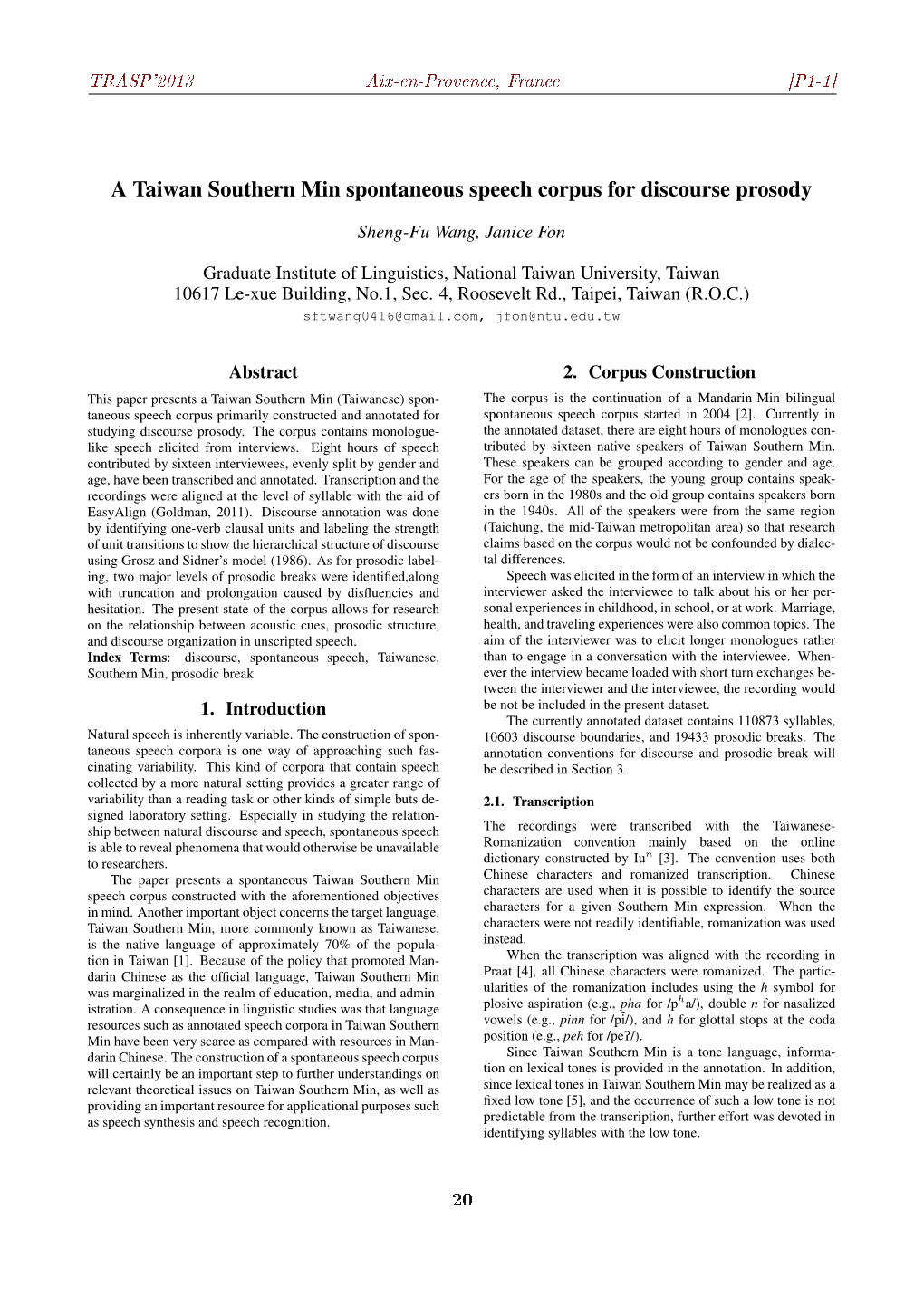 A Taiwan Southern Min Spontaneous Speech Corpus for Discourse Prosody