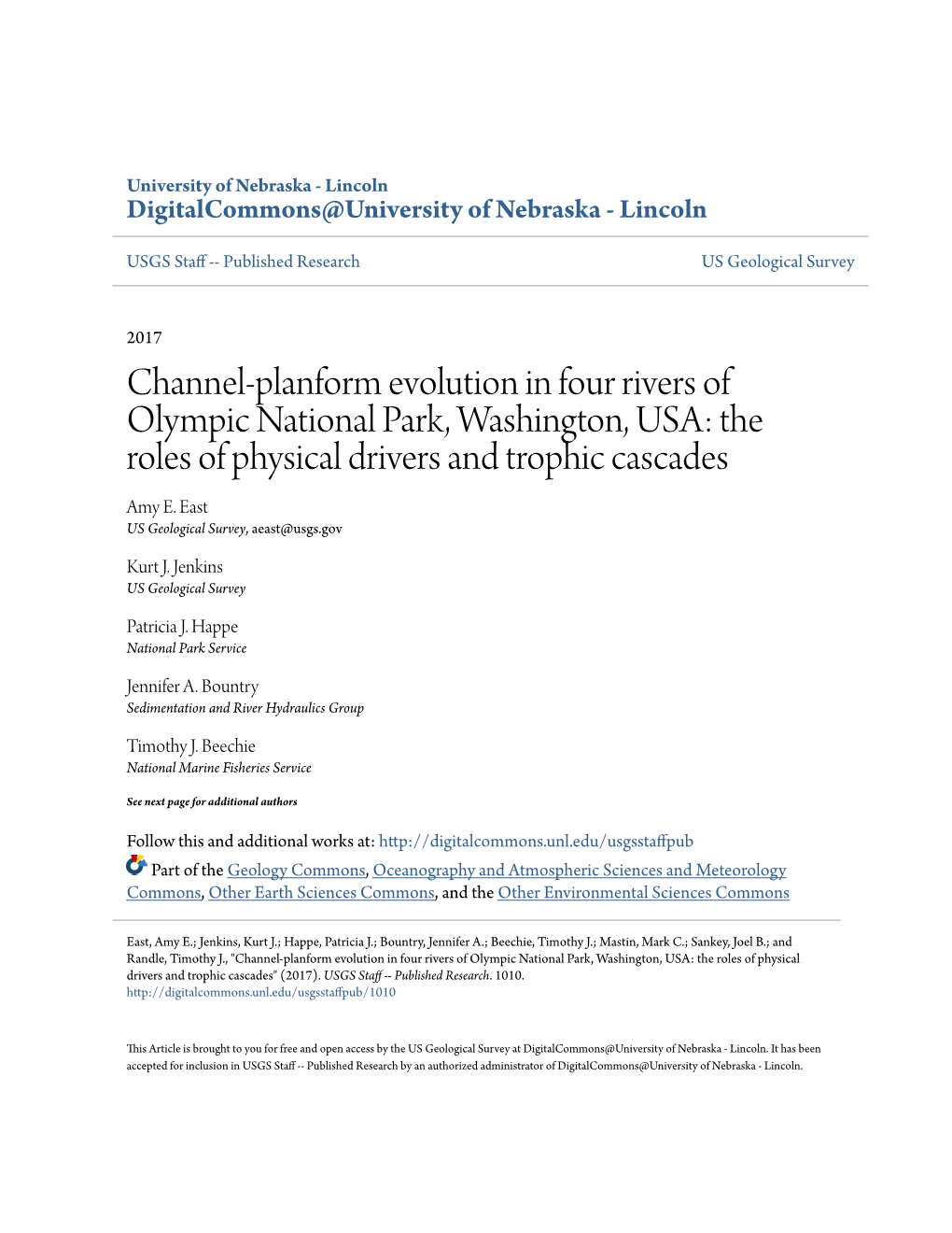 Channel-Planform Evolution in Four Rivers of Olympic National Park, Washington, USA: the Roles of Physical Drivers and Trophic Cascades Amy E