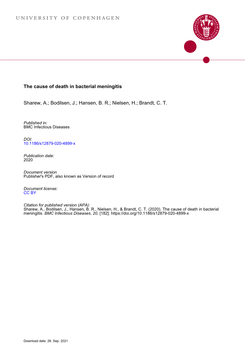 The Cause of Death in Bacterial Meningitis