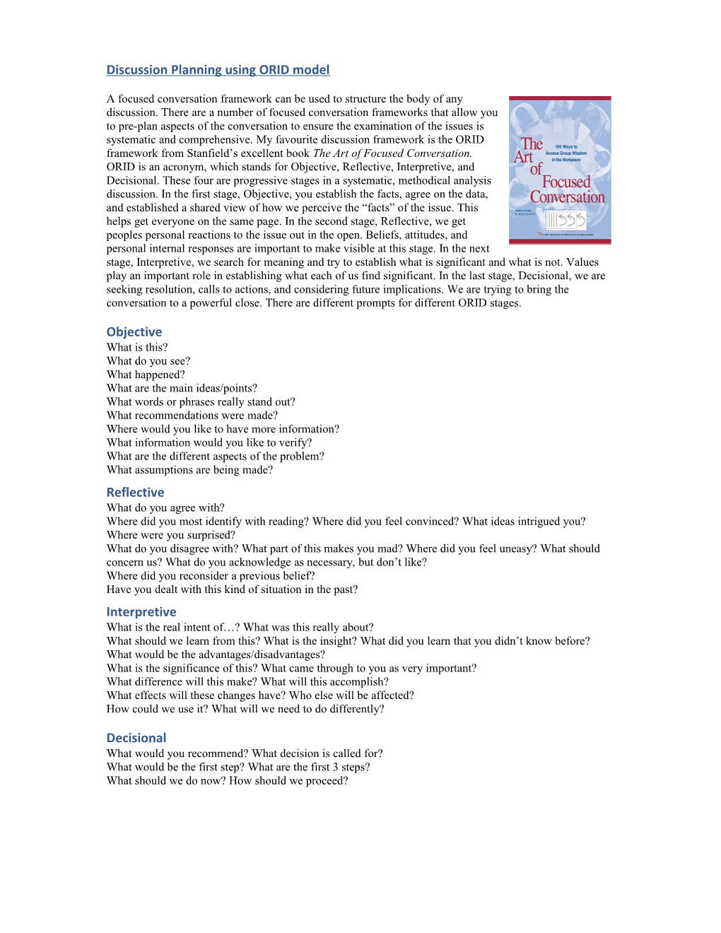 Discussion Planning Using ORID Model