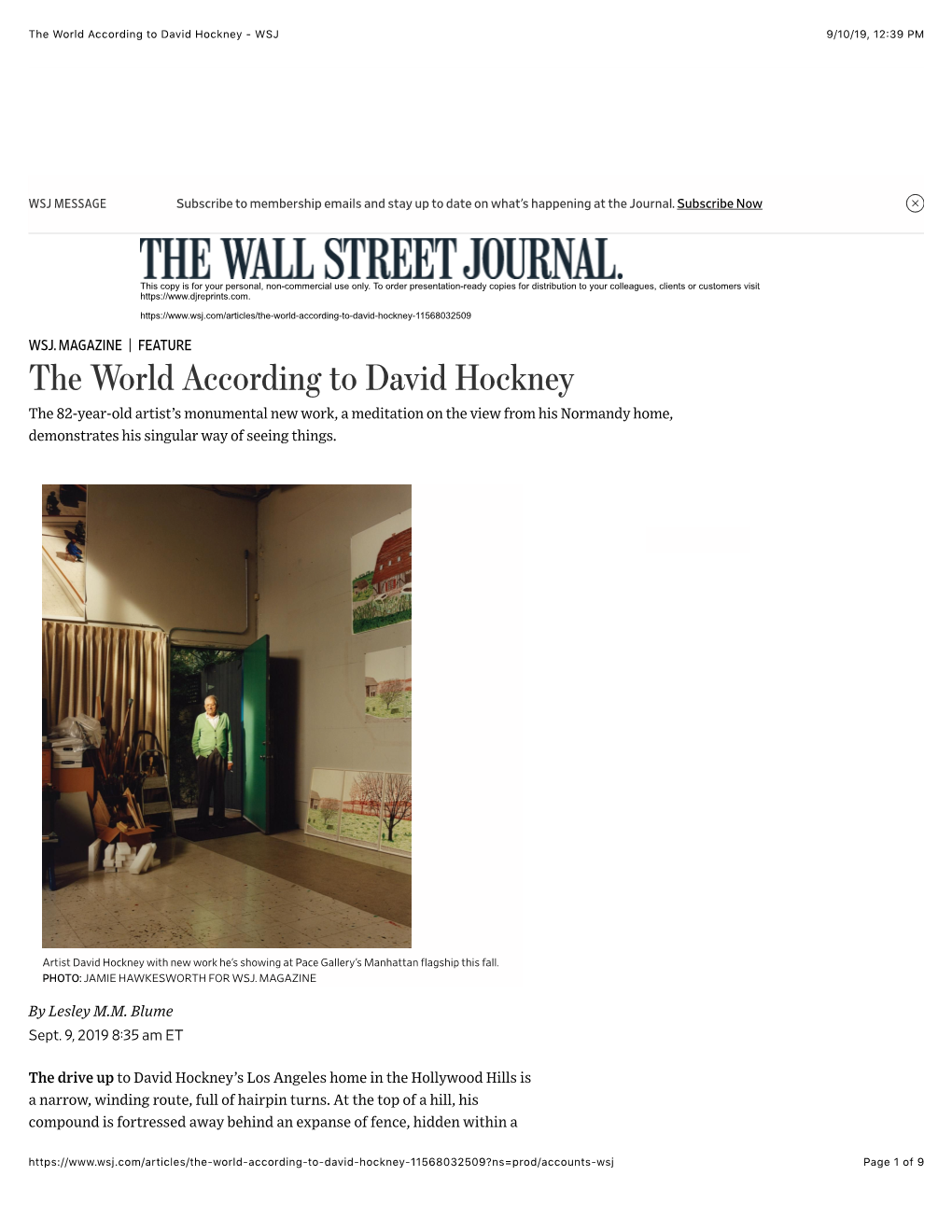 The World According to David Hockney - WSJ 9/10/19, 12�39 PM