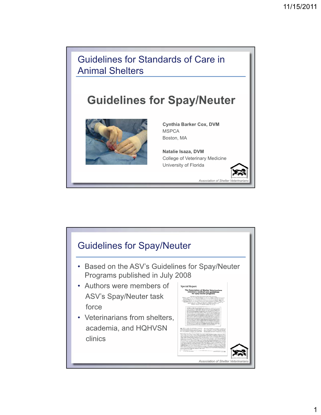 Guidelines for Spay/Neuter