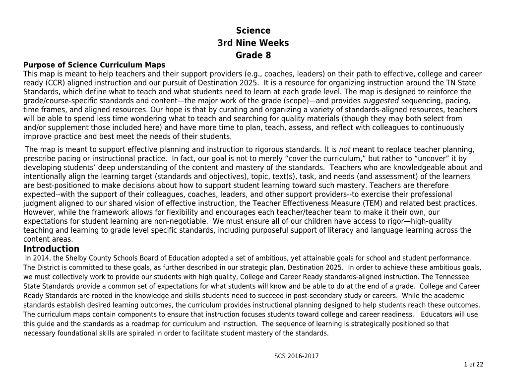 Purpose of Science Curriculum Maps