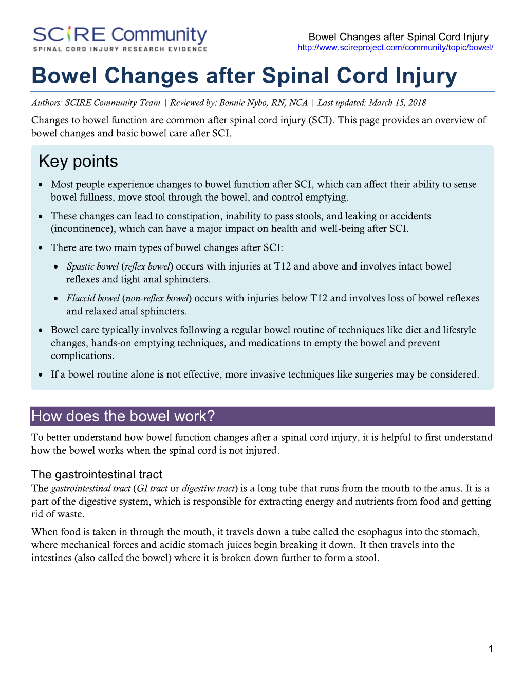 Bowel Changes After Spinal Cord Injury Bowel Changes After Spinal Cord Injury