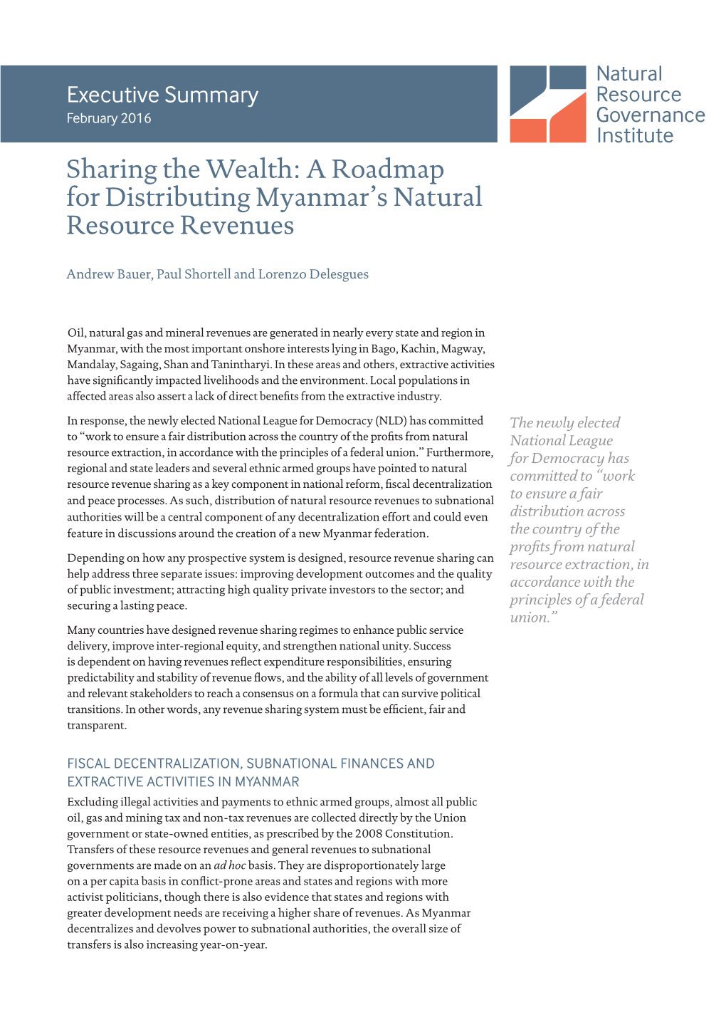 Sharing the Wealth: a Roadmap for Distributing Myanmar's Natural