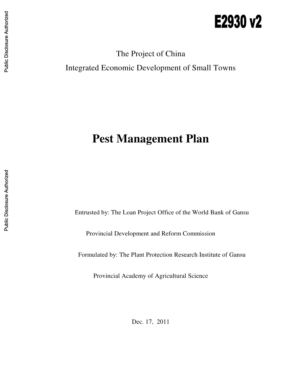 Pest Management Plan