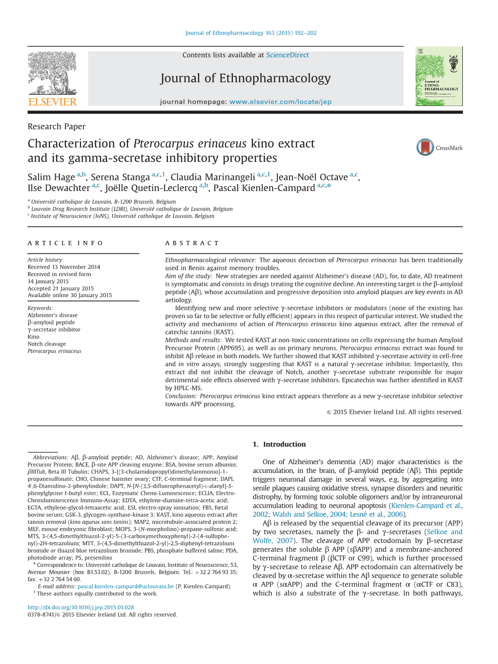 Characterization of Pterocarpus Erinaceus Kino Extract and Its Gamma-Secretase Inhibitory Properties