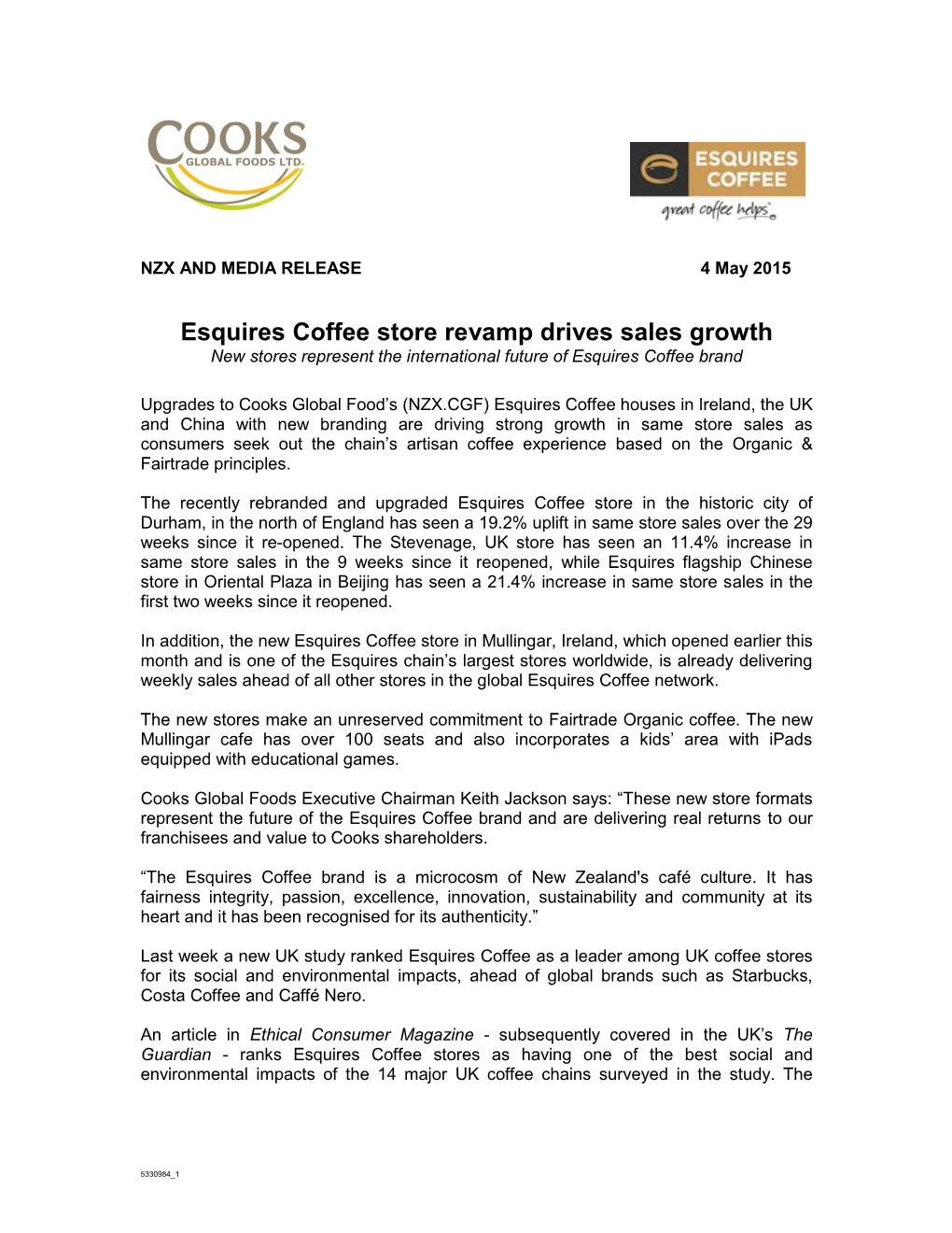 Esquires Coffee Store Revamp Drives Sales Growth New Stores Represent the International Future of Esquires Coffee Brand