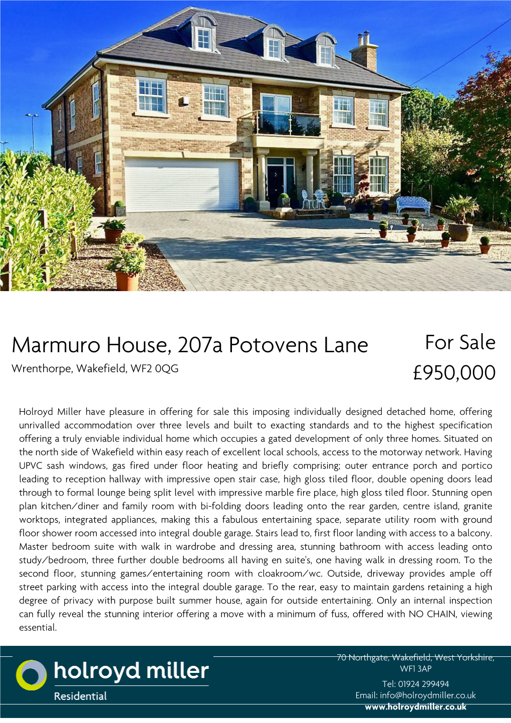 Marmuro House, 207A Potovens Lane for Sale Wrenthorpe, Wakefield, WF2 0QG £950,000