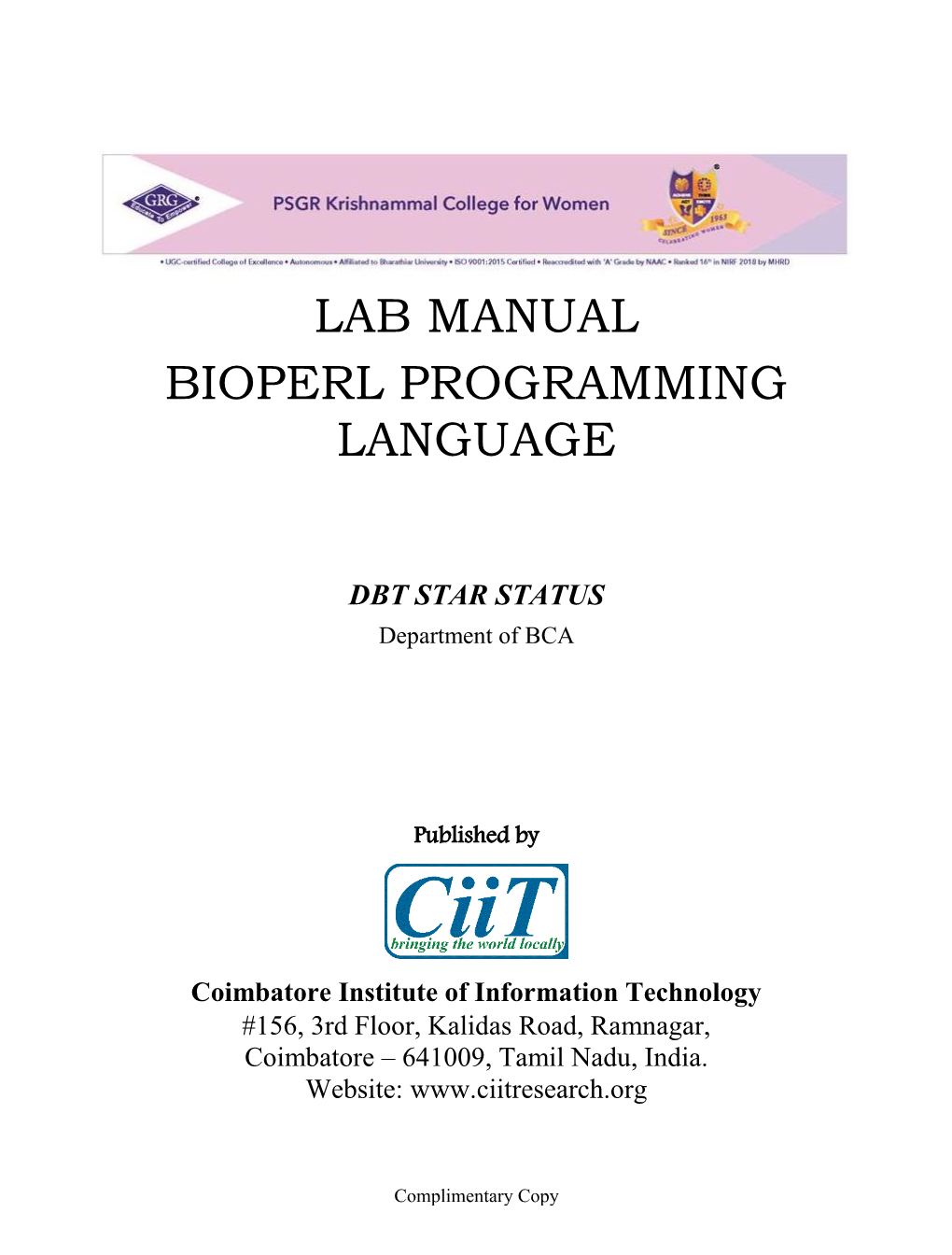Lab Manual Bioperl Programming Language