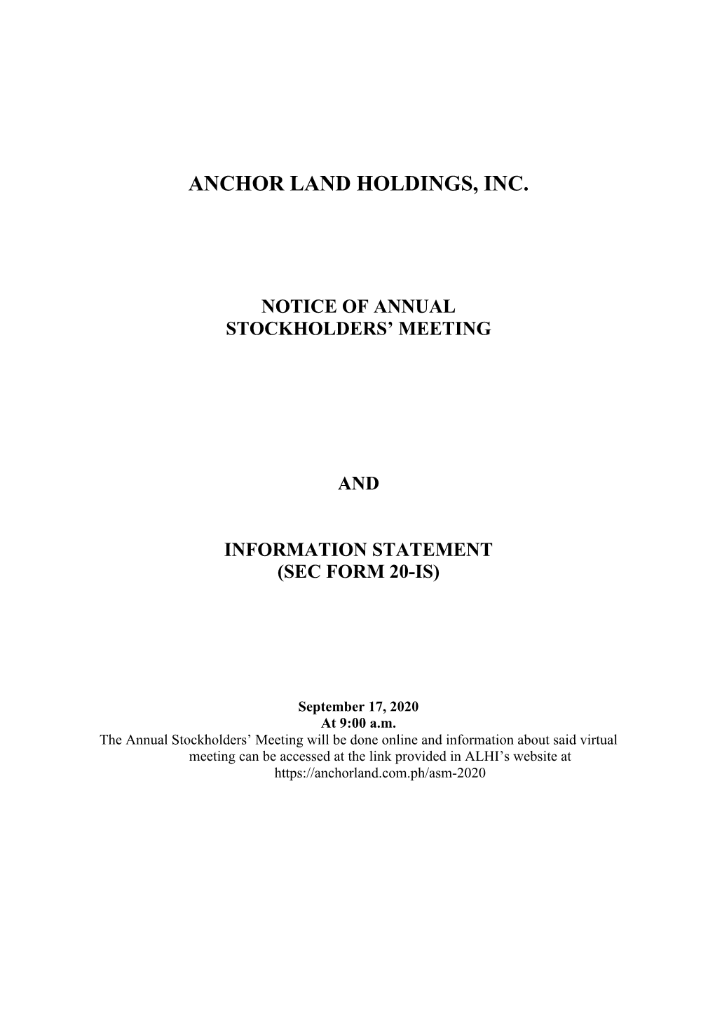 Anchor Land Holdings, Inc