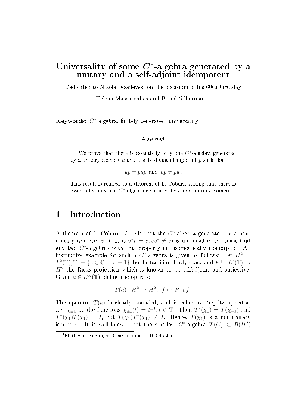 Universality of Some C ∗-Algebra Generated by a Unitary and a Self