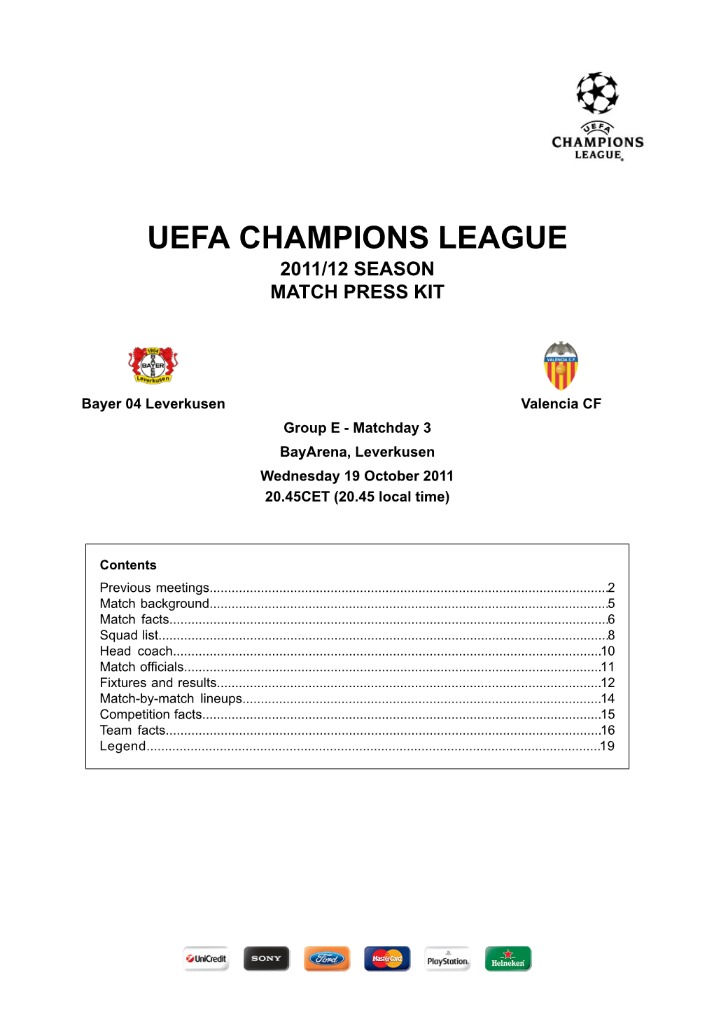 Uefa Champions League 2011/12 Season Match Press Kit