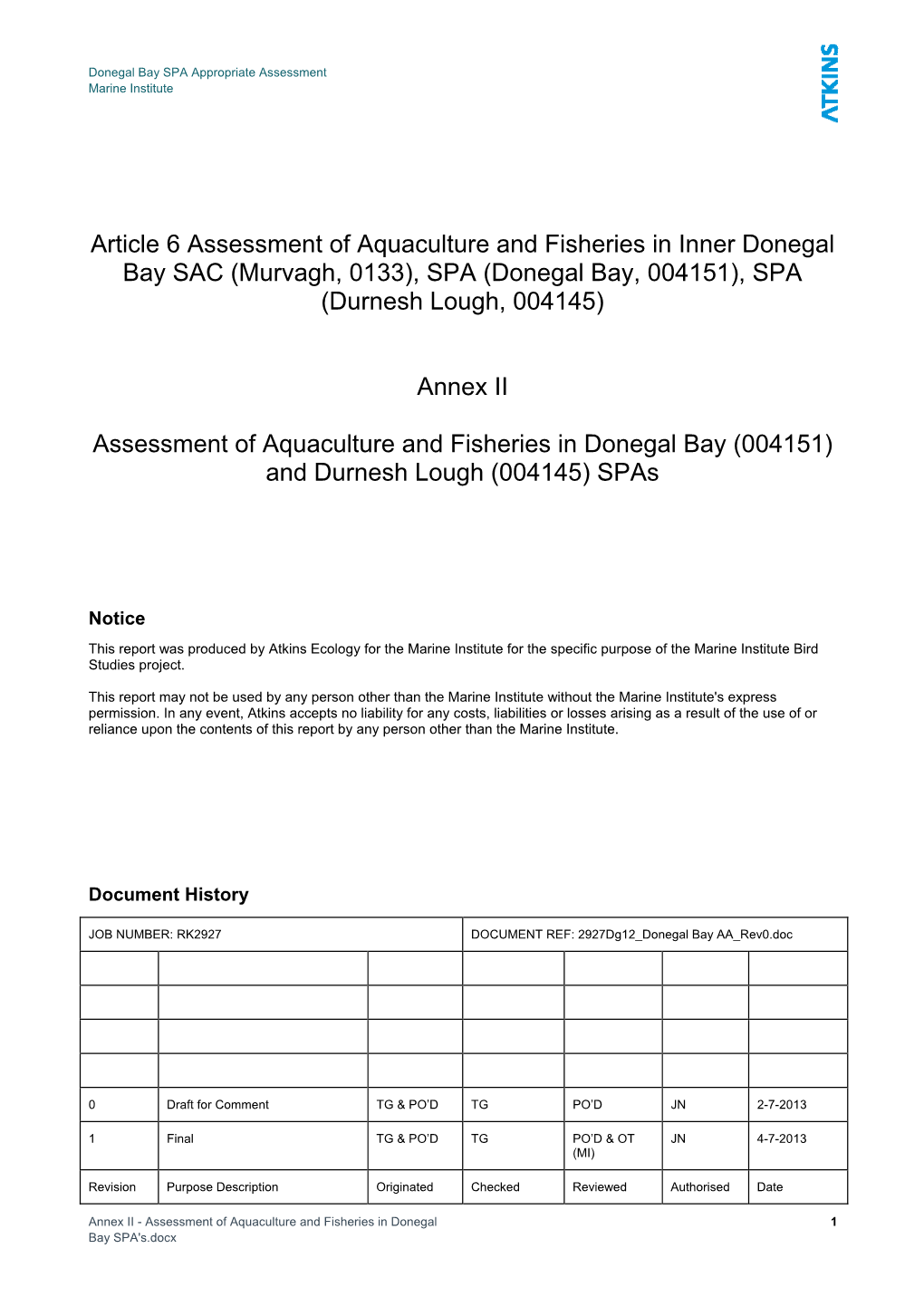 Assessment of Aquaculture and Fisheries in Donegal Bay SPA's.Docx