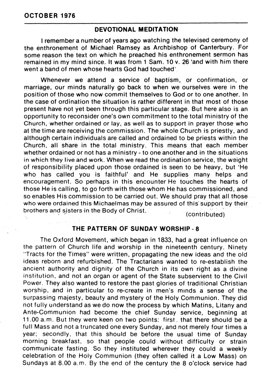 OCTOBER 1976 DEVOTIONAL MEDITATION I Remember a Number