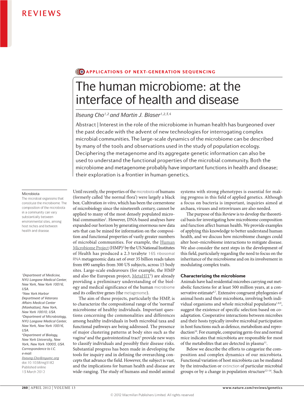 The Human Microbiome: at the Interface of Health and Disease