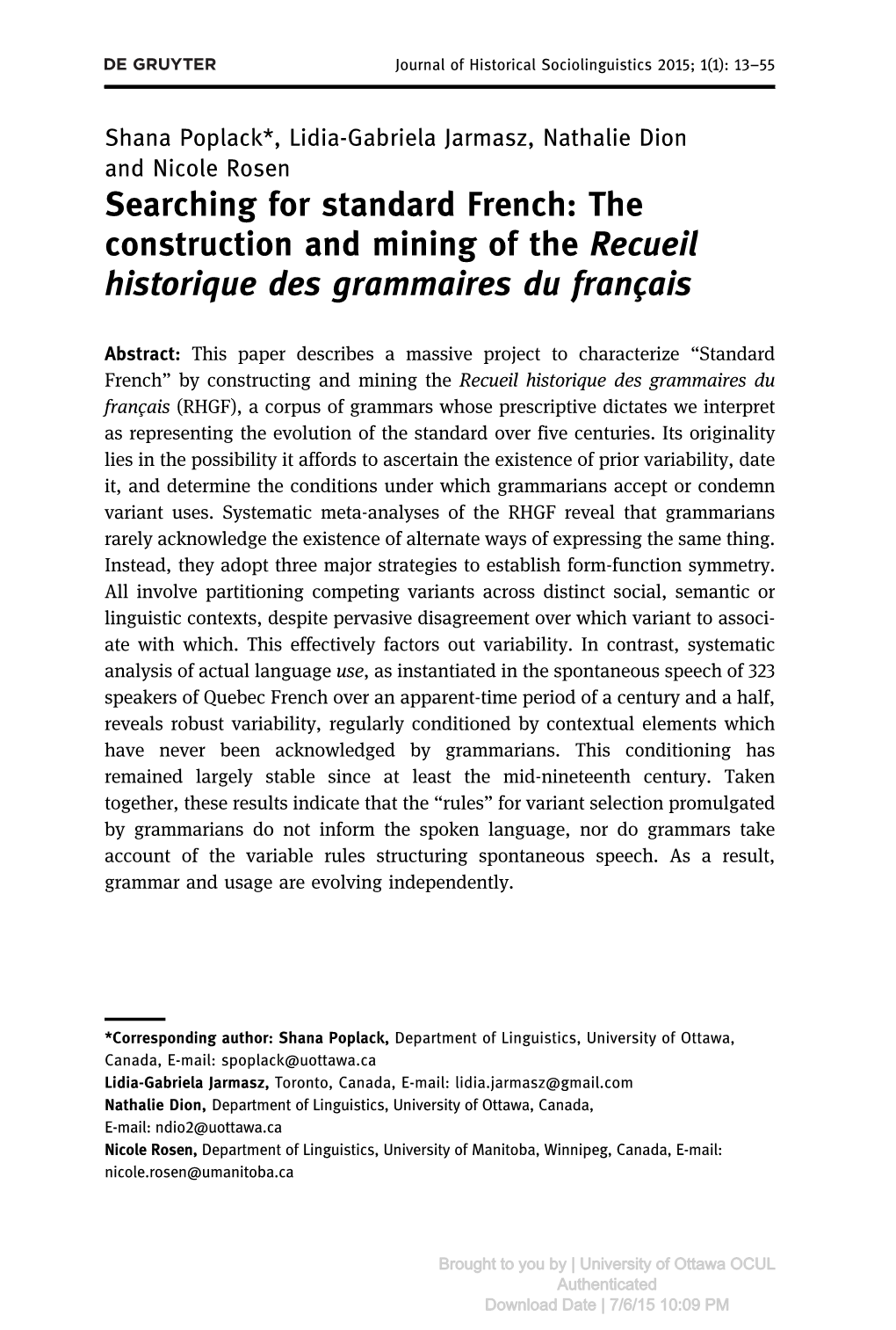 The Construction and Mining of the Recueil Historique Des Grammaires Du Français