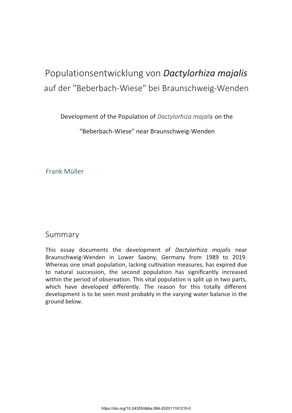 Populationsentwicklung Von Dactylorhiza Majalis Auf Der 