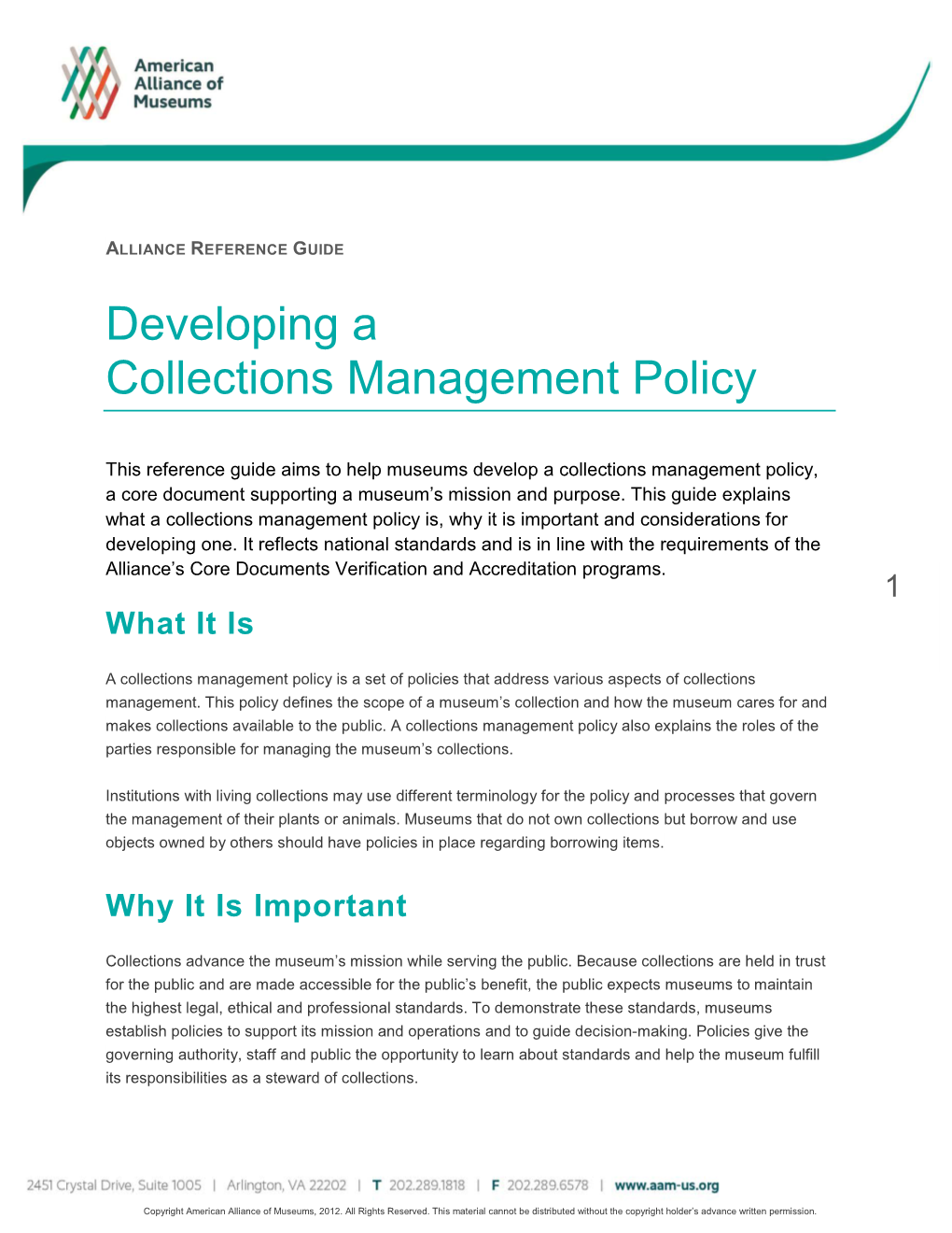 Developing a Collections Management Policy Reference Guide