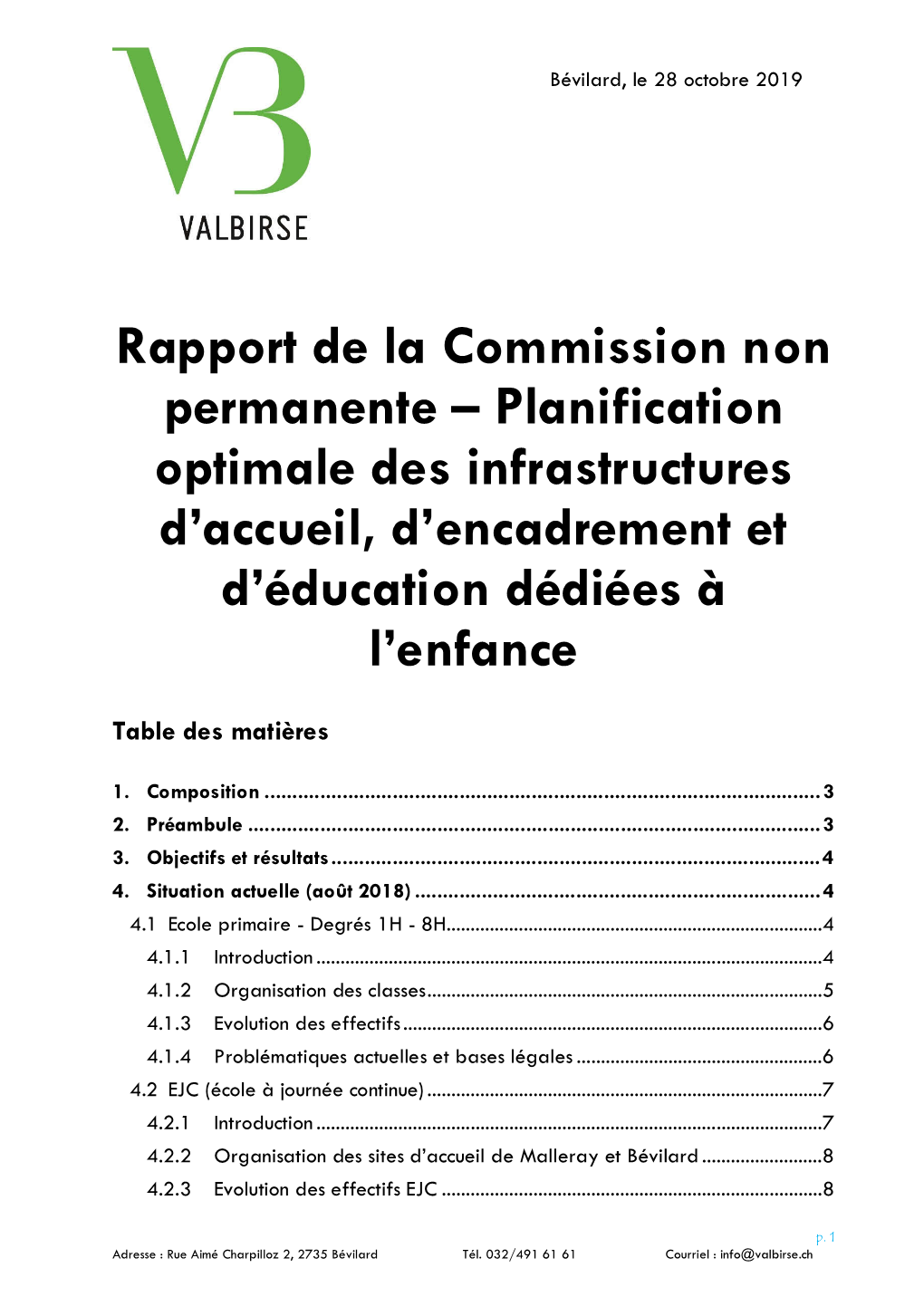 Rapport De La Commission Non Permanente – Planification Optimale Des Infrastructures D’Accueil, D’Encadrement Et D’Éducation Dédiées À L’Enfance