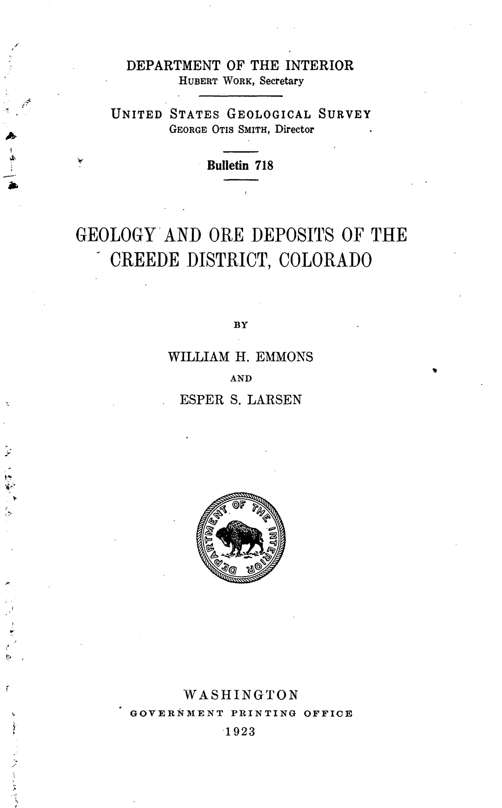 Geology and Ore Deposits of the ' Creede District, Colorado