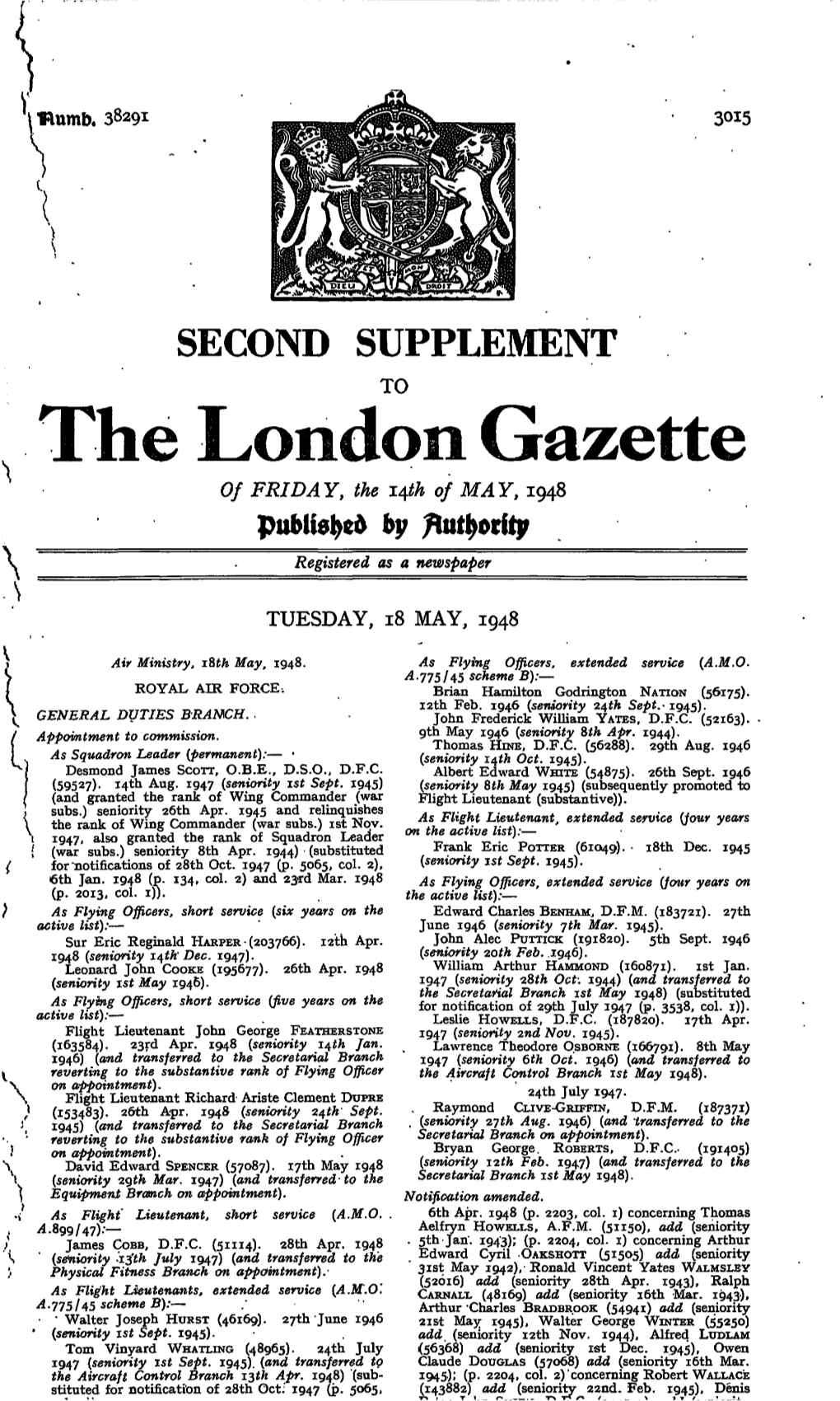 The London Gazette of FRIDAY, the 14^ of MAY, 1948 by \ Registered As a Newspaper