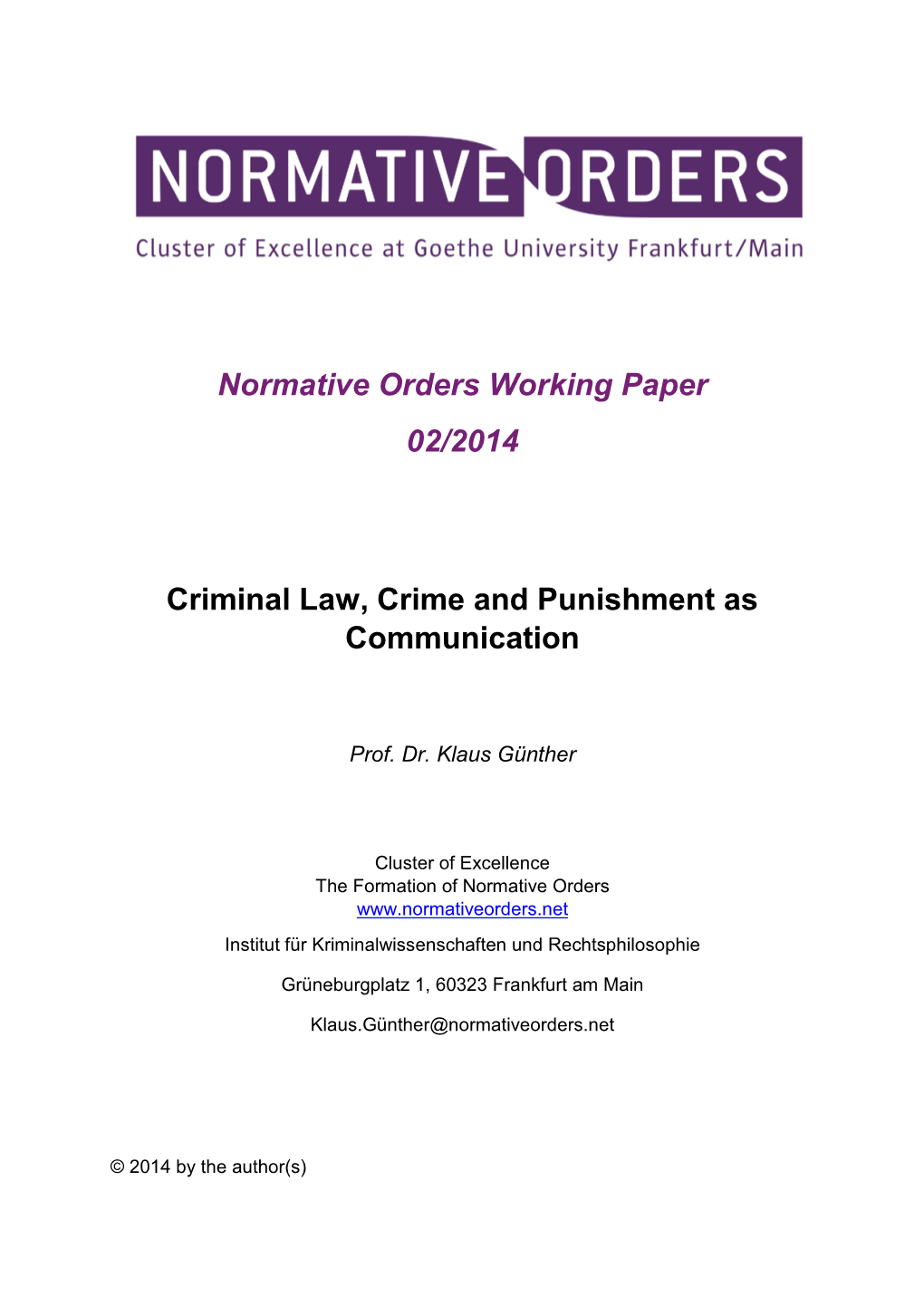 Criminal Law, Crime and Punishment As Communication