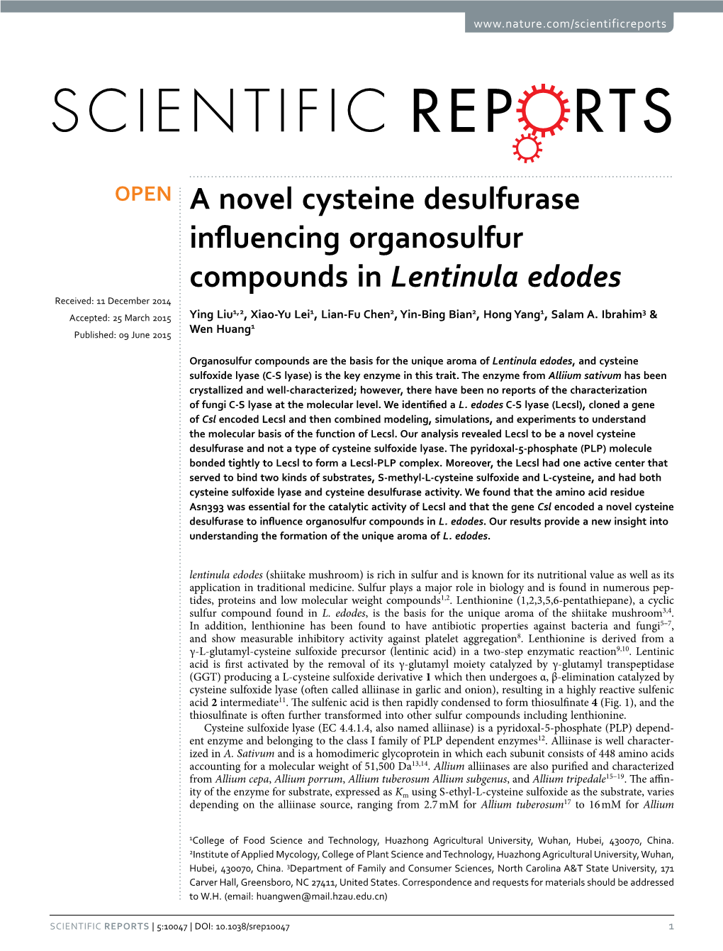 A Novel Cysteine Desulfurase Influencing Organosulfur