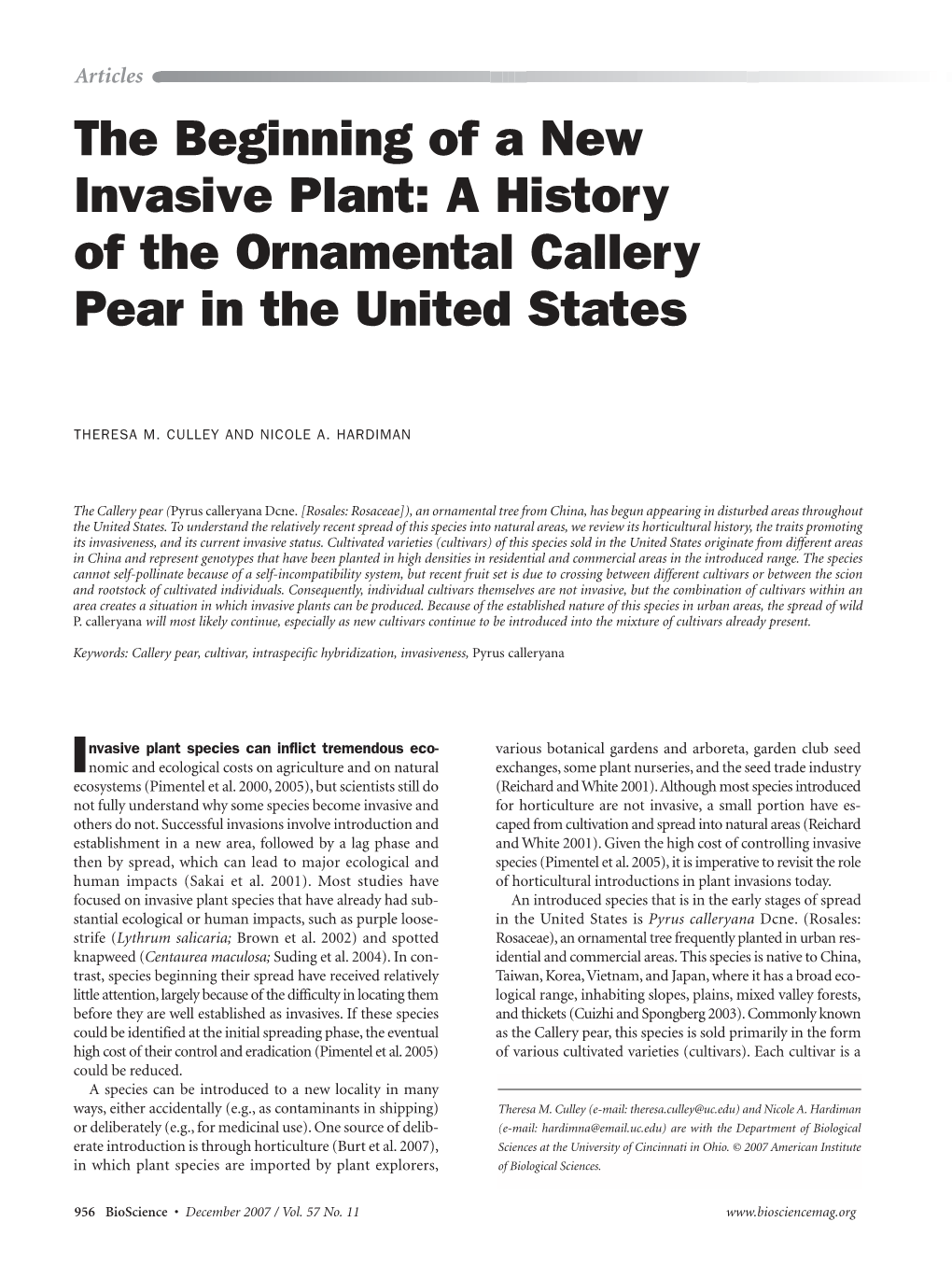 A History of the Ornamental Callery Pear in the United States