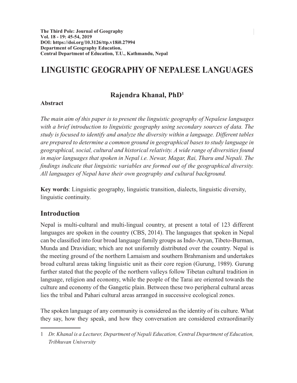 Linguistic Geography of Nepalese Languages