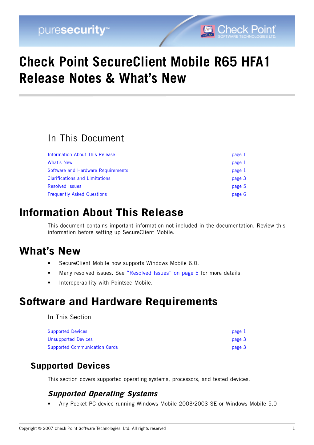 Check Point Secureclient Mobile R65 HFA1 Release Notes & What's