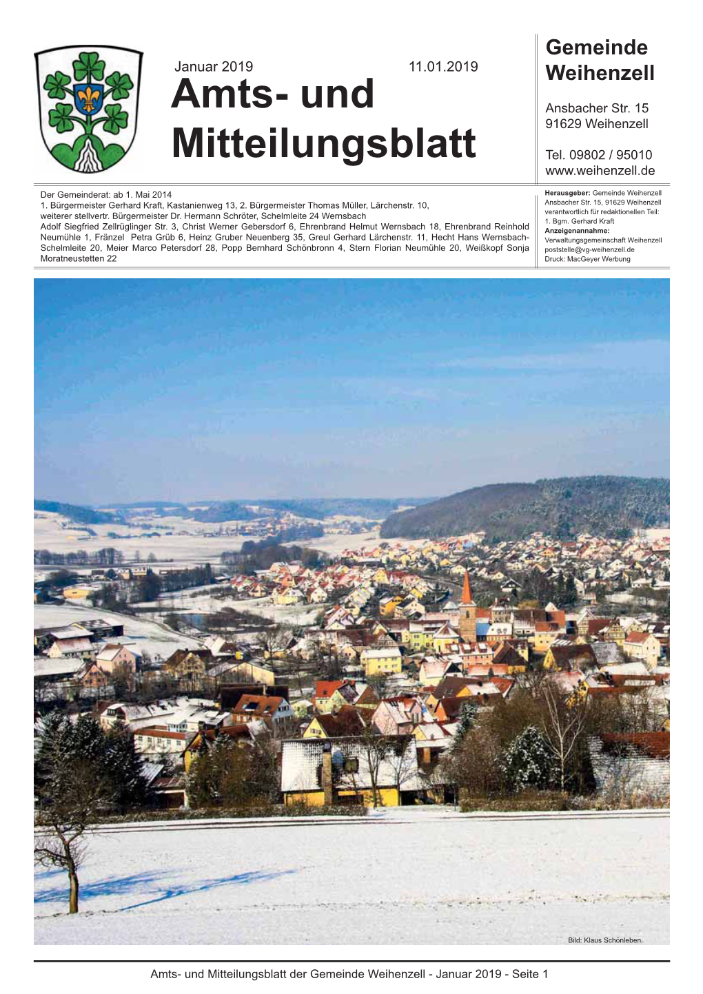 Amts- Und Mitteilungsblatt Der Gemeinde Weihenzell - Januar 2019 - Seite 1 Öffnungszeiten, Termine