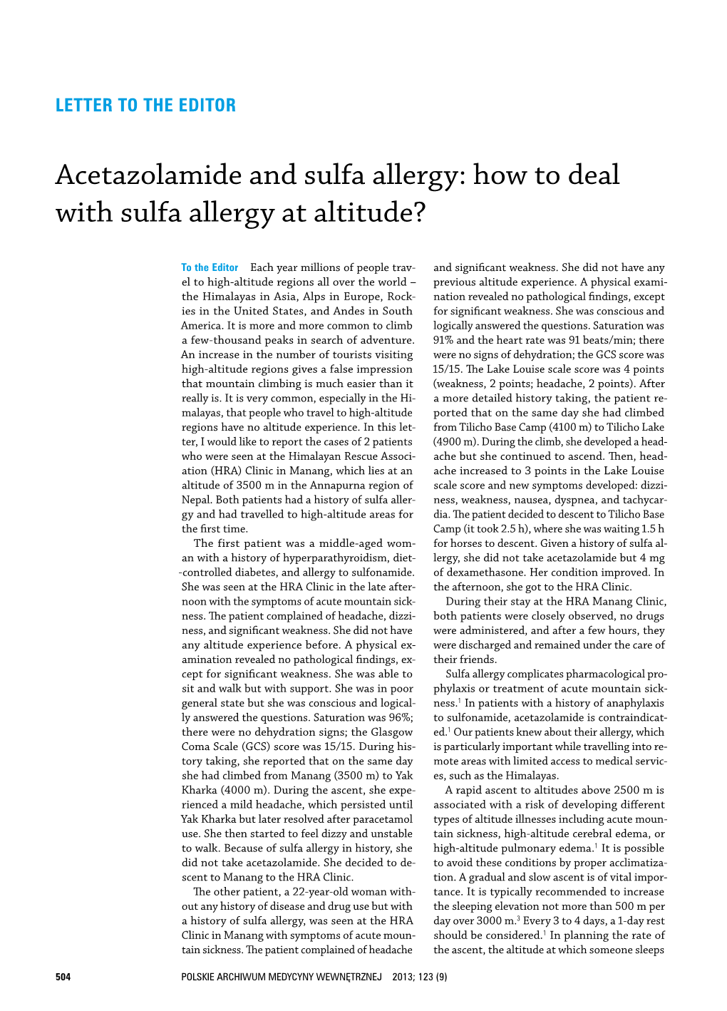 Acetazolamide and Sulfa Allergy: How to Deal with Sulfa Allergy at Altitude?