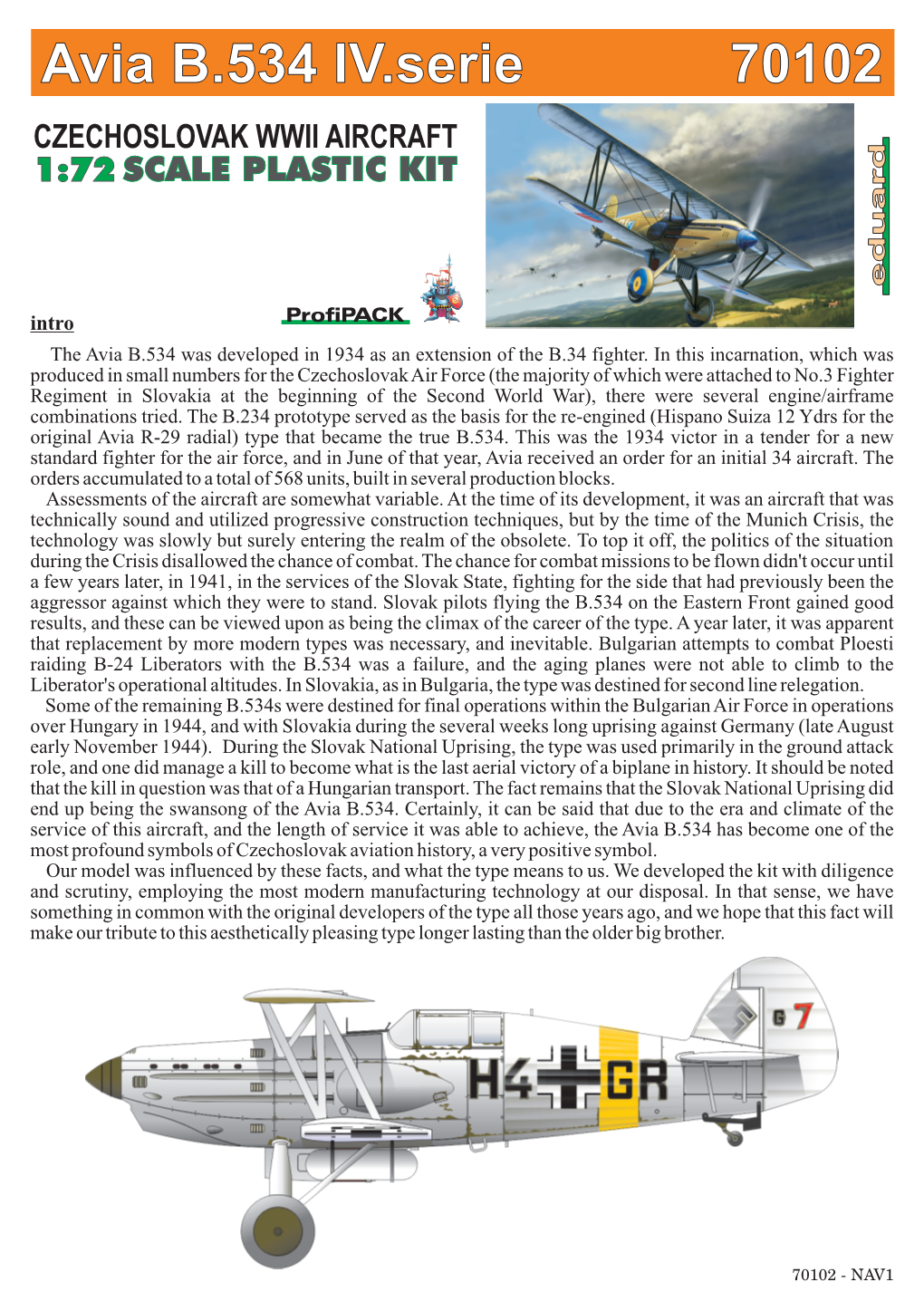 CZECHOSLOVAK WWII AIRCRAFT Avia B.534 IV.Serie 70102
