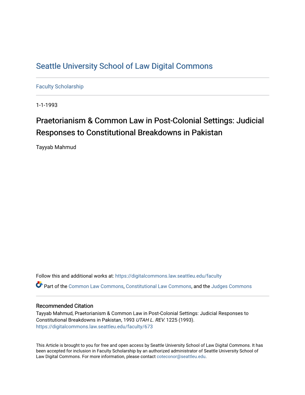 Judicial Responses to Constitutional Breakdowns in Pakistan