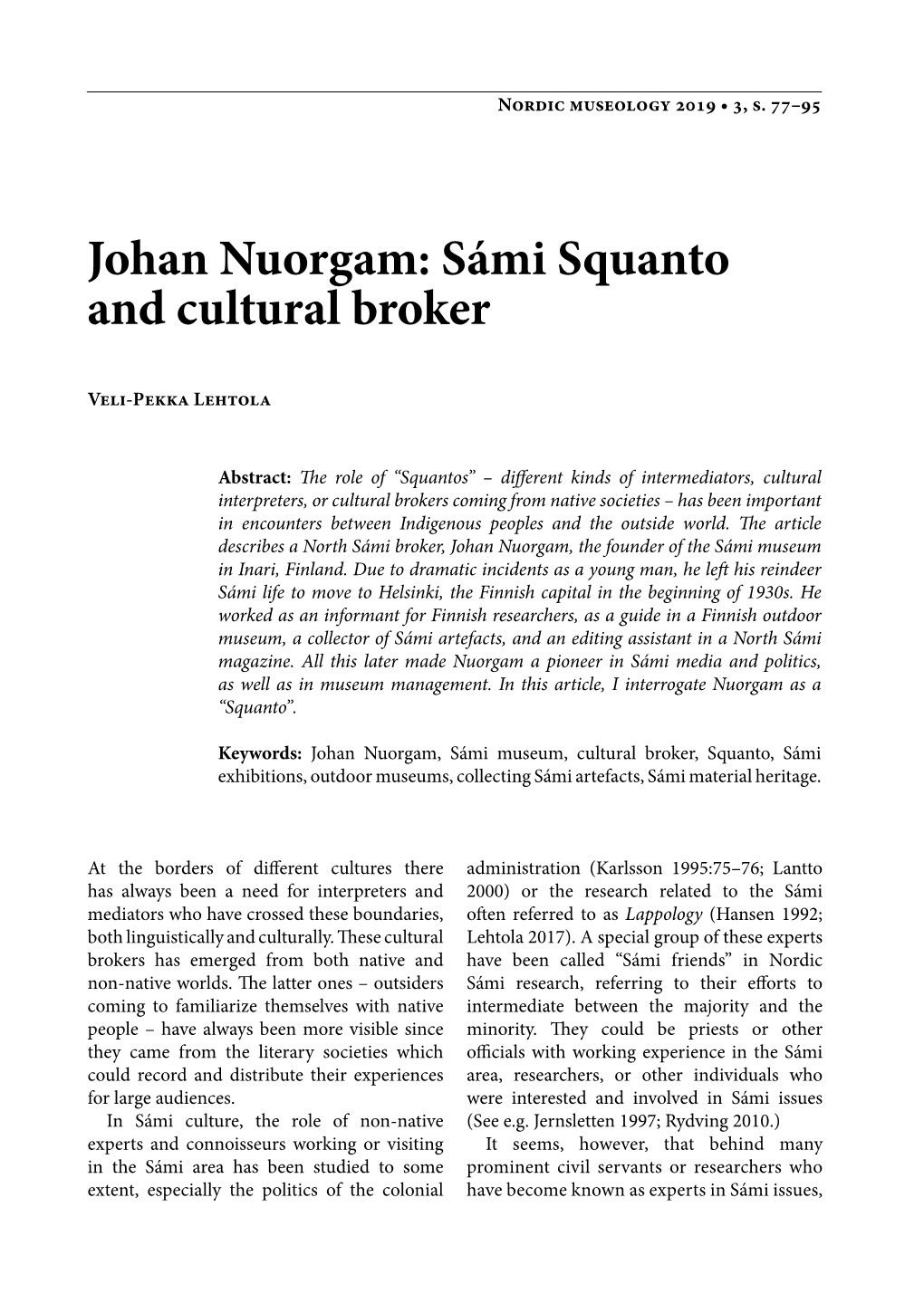 Johan Nuorgam: Sámi Squanto and Cultural Broker