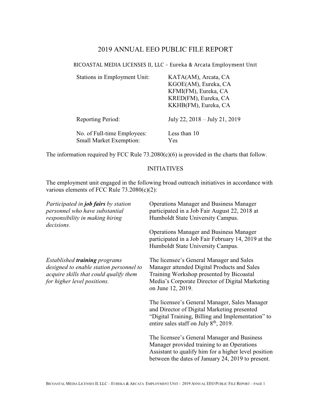 2019 Annual Eeo Public File Report