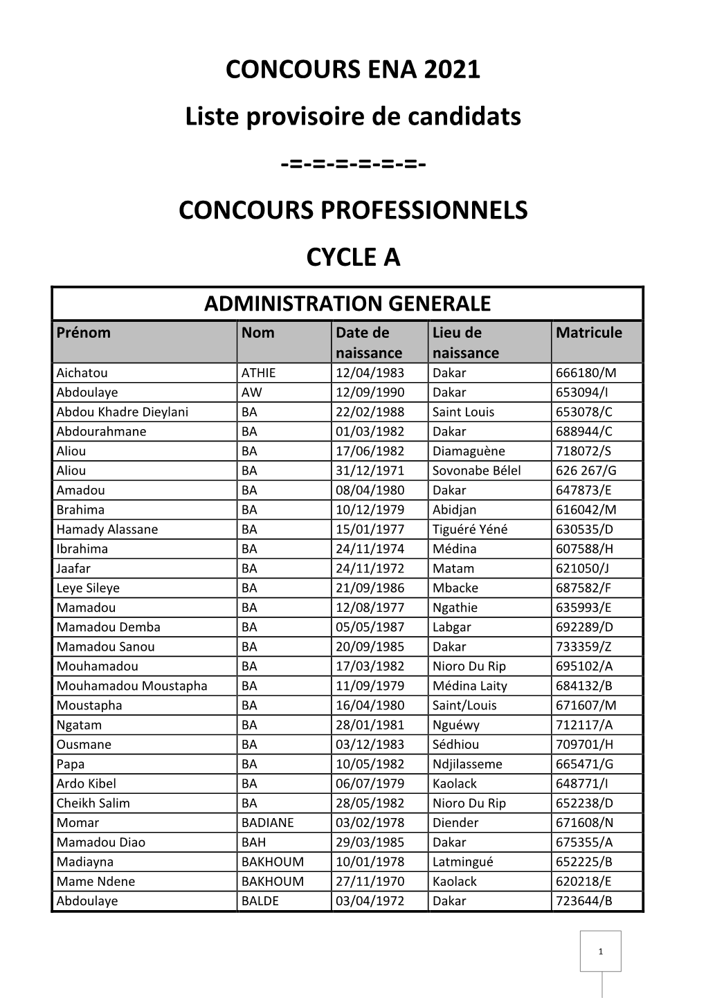 CONCOURS ENA 2021 Liste Provisoire De Candidats