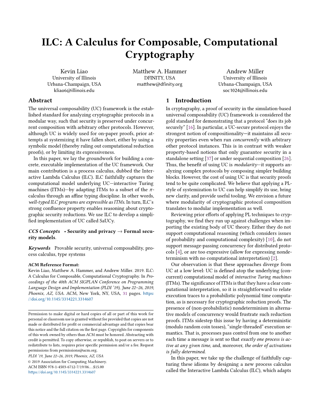 ILC: a Calculus for Composable, Computational Cryptography