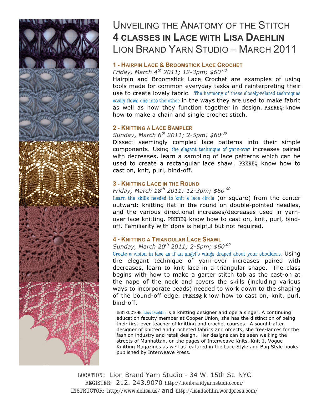 POSTER LB Lace Classes Knit&Crochet March2011