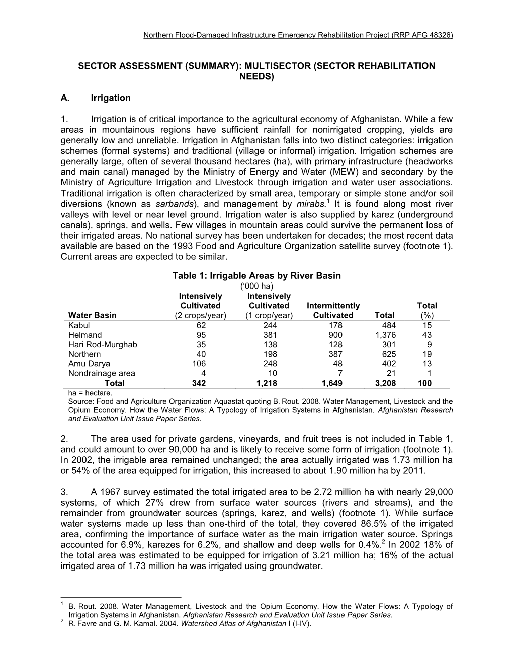 RRP Sector Assessment (Summary): Multisector (Sector Rehabilitation Needs)