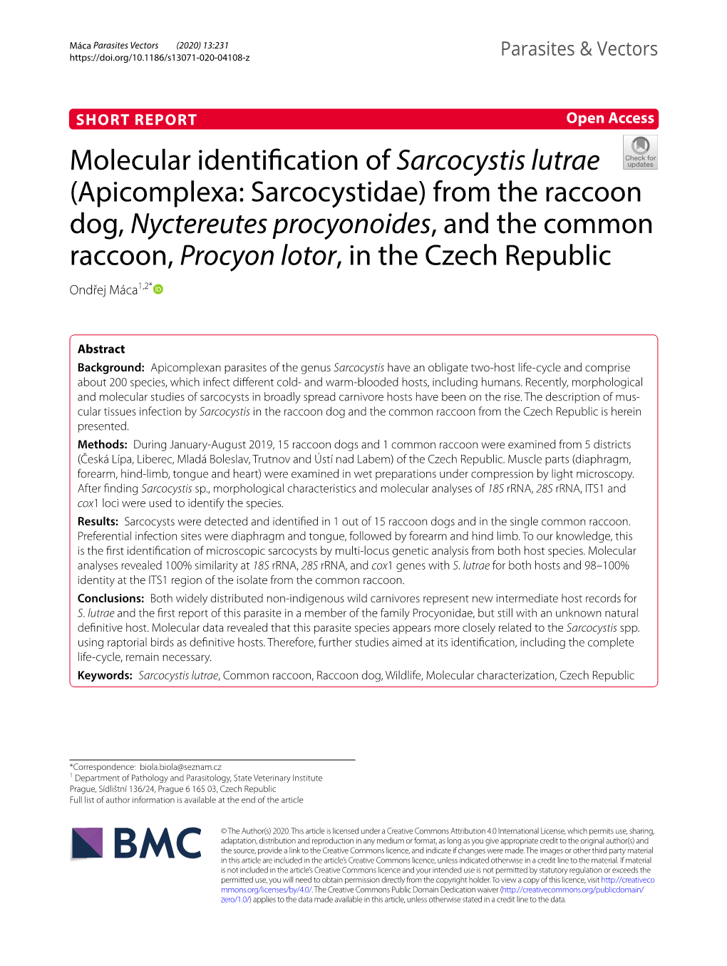 Molecular Identification of Sarcocystis Lutrae